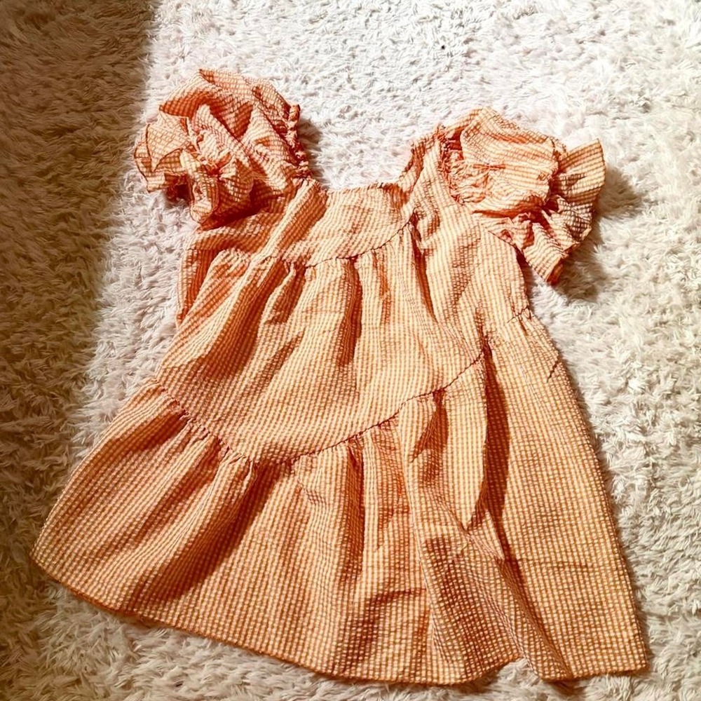 Gingham Picnic Creamsicle Coquette Twee Puff Sleeve Dress Womens M Kidcore Quirk